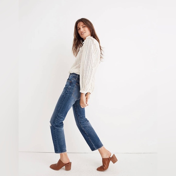 Madewell Classic Straight Jeans in Jade Wash: Knee-Rip Edition J7951 - Picture 2 of 12